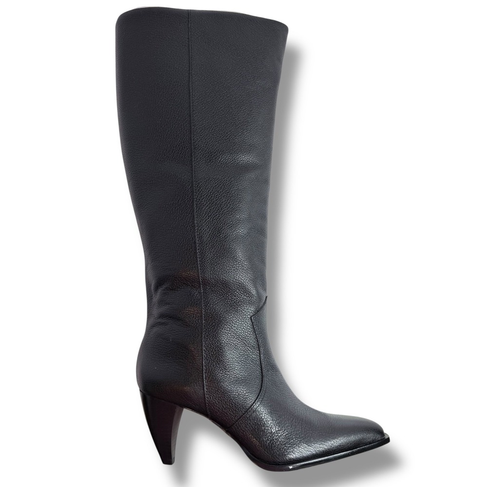 NIB Vince Camuto Nally2 Black Leather Pointed Toe Wide Calf Heeled Boots 7.5M